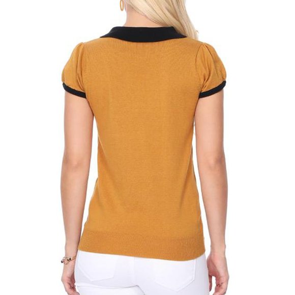 T-Shirt Women's Meow Cat Collar Classic Contrast Knit Sweater Top Short Sleeve - Picture 2 of 2